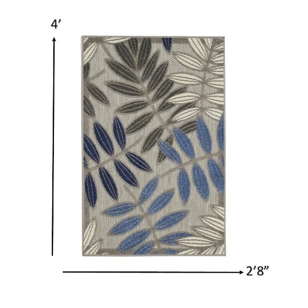 Homeroots 3 x 4 ft. Gray & Blue Leaves Indoor & Outdoor Area Rug - 384868