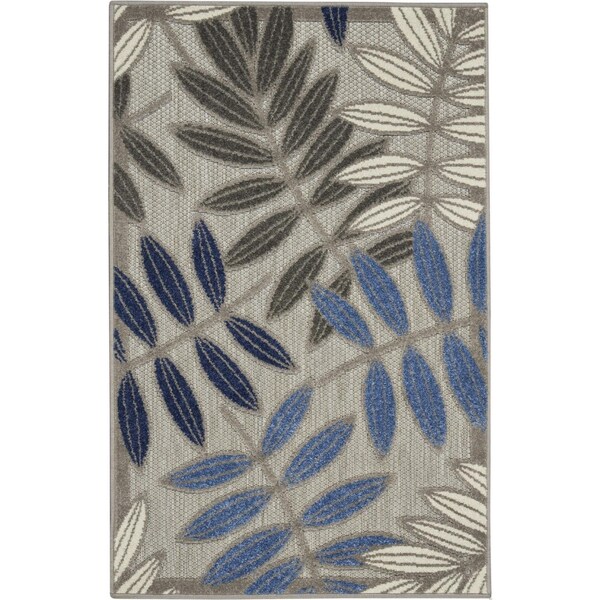 Homeroots 3 x 4 ft. Gray & Blue Leaves Indoor & Outdoor Area Rug - 384868