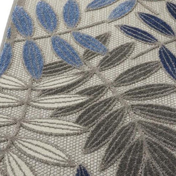 Homeroots 3 x 4 ft. Gray & Blue Leaves Indoor & Outdoor Area Rug - 384868