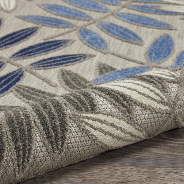 Homeroots 3 x 4 ft. Gray & Blue Leaves Indoor & Outdoor Area Rug - 384868