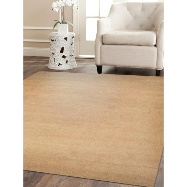 Jensendistributionservices 6 ft. 7 in. x 9 ft. 10 in. Hand Knotted Gabbeh Wool Solid Rectangle Area Rug, Beige - MI1556945