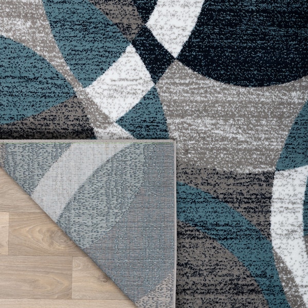 World Rug Gallery Contemporary Abstract Circles Soft Runner Rug 2' x 7'2'' Blue - 105BLUE2X7