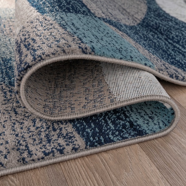 World Rug Gallery Contemporary Abstract Circles Soft Runner Rug 2' x 7'2'' Blue - 105BLUE2X7
