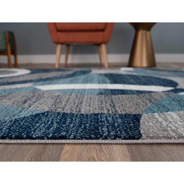 World Rug Gallery Contemporary Abstract Circles Soft Runner Rug 2' x 7'2'' Blue - 105BLUE2X7