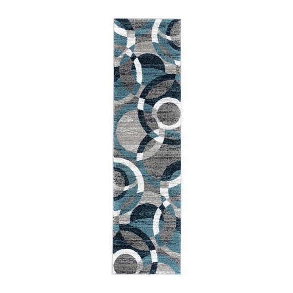 World Rug Gallery Contemporary Abstract Circles Soft Runner Rug 2' x 7'2'' Blue - 105BLUE2X7