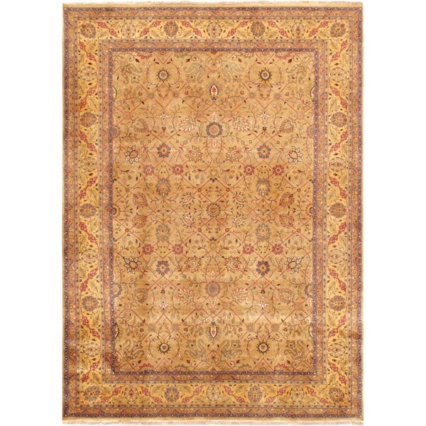 Wall-To-Wall Tabriz Collection Hand-Knotted Lambs Wool Area Rug, Yellow - 7 ft. 11 in. x 10 ft. - WA2475529