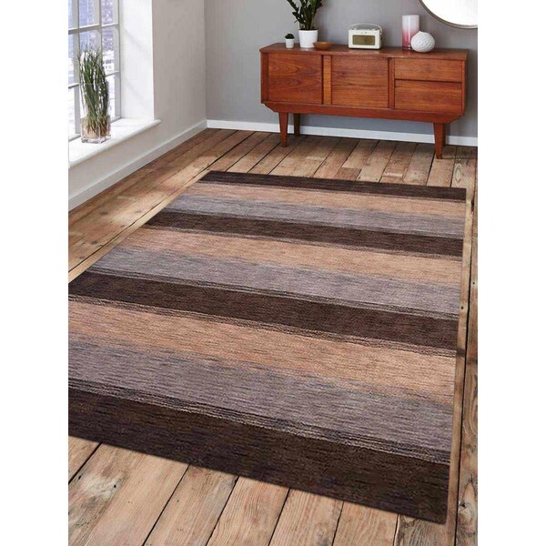 Jensendistributionservices 6 x 9 ft. Hand Knotted Gabbeh Wool Contemporary Rectangle Area Rug, Brown & Beige - MI1559087