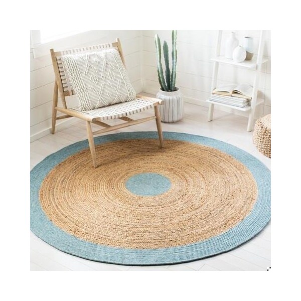 Safavieh 3 x 3 ft. Braided Contemporary Round Rug, Blue & Natural - BRD910M-3R