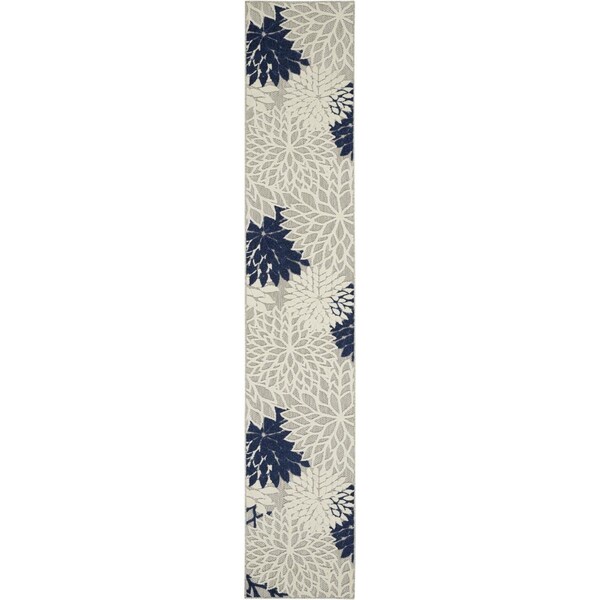 Palacedesigns 2 x 10 ft. Ivory & Navy Indoor & Outdoor Runner Rug - PA2627693