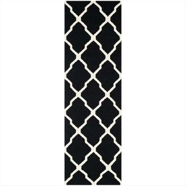 Safavieh 2 Ft. - 6 In. X 6 Ft. Runner- Contemporary Dhurries Black And Ivory Flatweave Rug - DHU634A-26