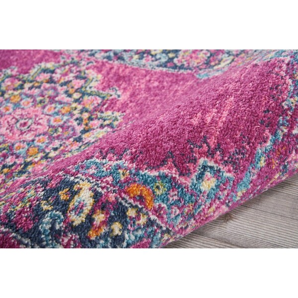 Homeroots 2 x 8 ft. Fuchsia & Blue Distressed Runner Rug - 385312