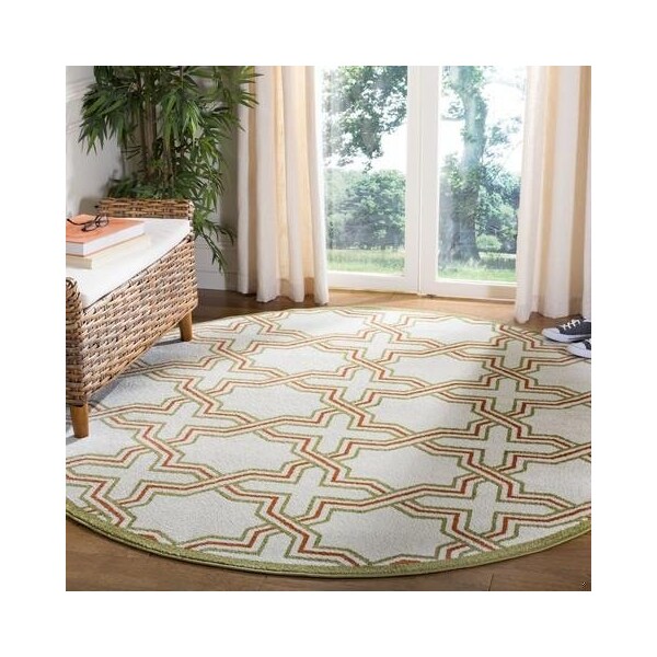 Safavieh 2 Ft.-6 In. X 4 Ft. Runner Indoor-Outdoor Amherst- Ivory And Light Green Power Loomed Rug - AMT413A-24