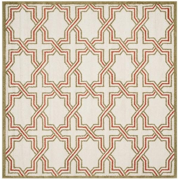 Safavieh 2 Ft.-6 In. X 4 Ft. Runner Indoor-Outdoor Amherst- Ivory And Light Green Power Loomed Rug - AMT413A-24