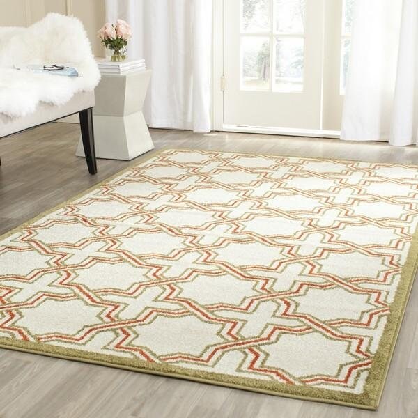Safavieh 2 Ft.-6 In. X 4 Ft. Runner Indoor-Outdoor Amherst- Ivory And Light Green Power Loomed Rug - AMT413A-24