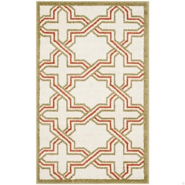Safavieh 2 Ft.-6 In. X 4 Ft. Runner Indoor-Outdoor Amherst- Ivory And Light Green Power Loomed Rug - AMT413A-24