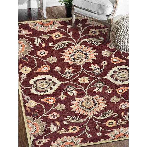 Glitzy Rugs 6 x 9 ft. Hand Tufted Wool Oriental Rectangle Area RugMaroon - UBSK00712T0018A11