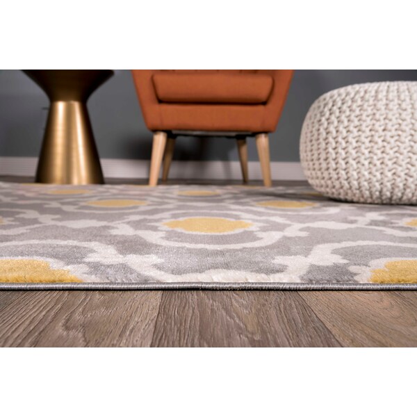 World Rug Gallery Moroccan Trellis Contemporary Gray/Yellow Area Rug 6'6'' Round - 310YELLOWGRAY6RND