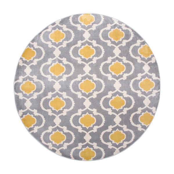 World Rug Gallery Moroccan Trellis Contemporary Gray/Yellow Area Rug 6'6'' Round - 310YELLOWGRAY6RND