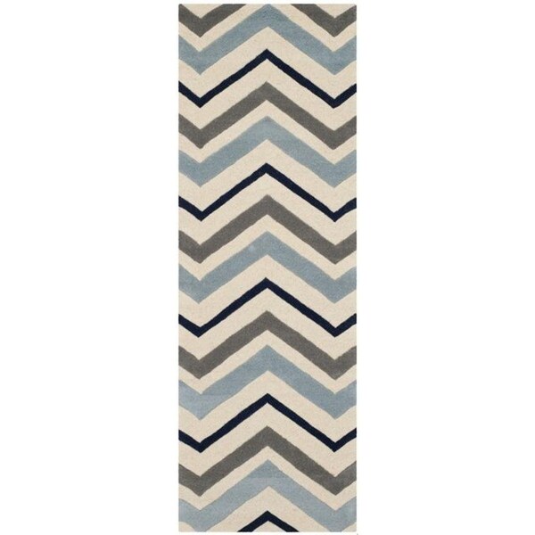 Safavieh Chatham Hand Tufted Rectangle Rug- Ivory - Dark Grey- 2 ft. 3 in. x 11 ft. - CHT749X-211