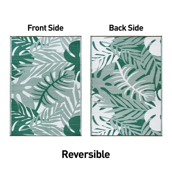 World Rug Gallery Tropical Leaf Reversible Recycled Plastic 5' X 7' Green Outdoor Rug - 6066GREEN5X7