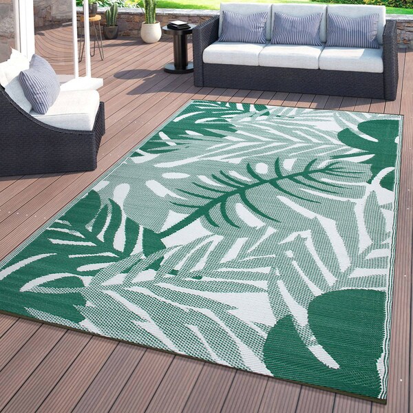 World Rug Gallery Tropical Leaf Reversible Recycled Plastic 5' X 7' Green Outdoor Rug - 6066GREEN5X7