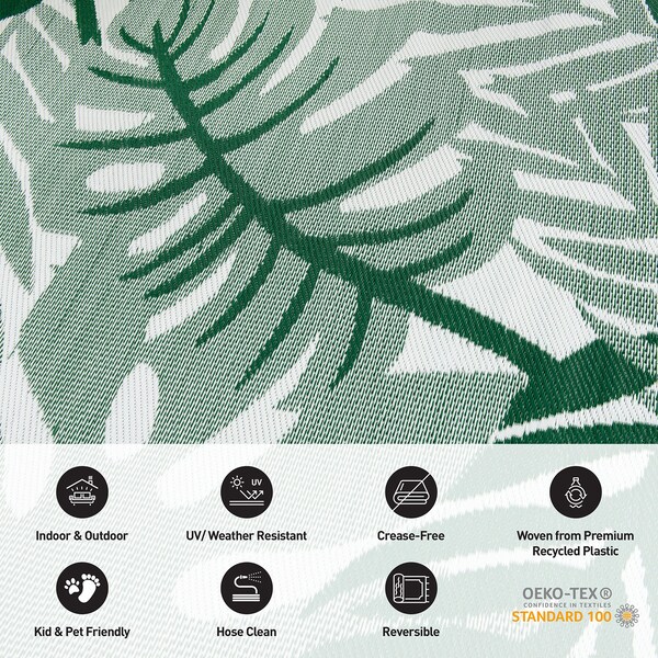 World Rug Gallery Tropical Leaf Reversible Recycled Plastic 5' X 7' Green Outdoor Rug - 6066GREEN5X7