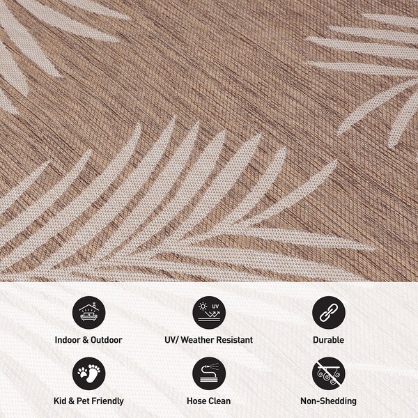 World Rug Gallery Contemporary Palm Leaves Textured Flat Weave Indoor/Outdoor Runner Rug 2'x7' Brown - 111BROWN2X7