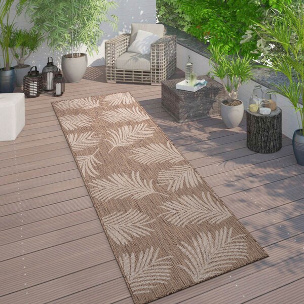 World Rug Gallery Contemporary Palm Leaves Textured Flat Weave Indoor/Outdoor Runner Rug 2'x7' Brown - 111BROWN2X7