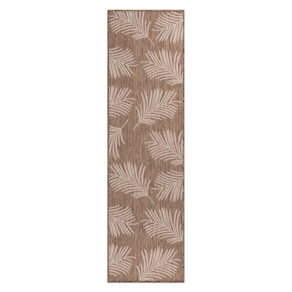 World Rug Gallery Contemporary Palm Leaves Textured Flat Weave Indoor/Outdoor Runner Rug 2'x7' Brown - 111BROWN2X7