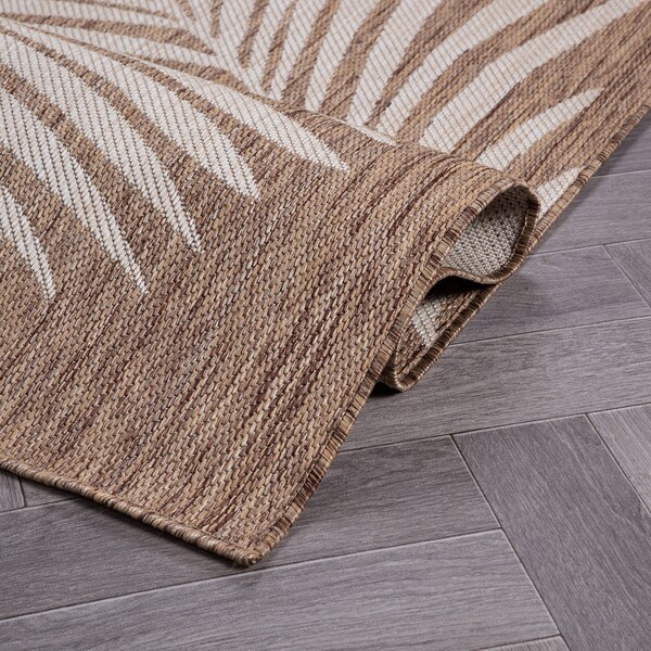 World Rug Gallery Contemporary Palm Leaves Textured Flat Weave Indoor/Outdoor Runner Rug 2'x7' Brown - 111BROWN2X7