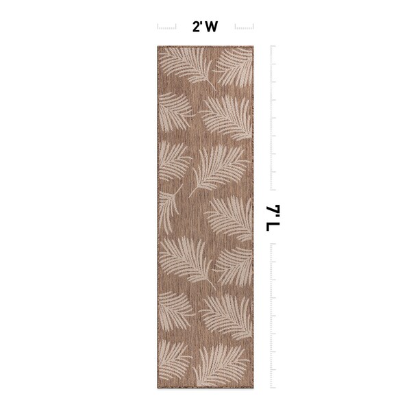 World Rug Gallery Contemporary Palm Leaves Textured Flat Weave Indoor/Outdoor Runner Rug 2'x7' Brown - 111BROWN2X7