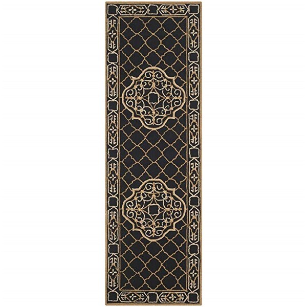 Safavieh Easy Care Hand Hooked Runner Rug, Black and Gold - 2 ft.-6 in. x 8 ft. - EZC729D-28