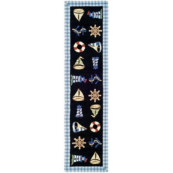 Safavieh 2 ft. - 6 in. x 10 ft. Runner- Country and Floral Chelsea Black Hand Hooked Rug - HK239B-210