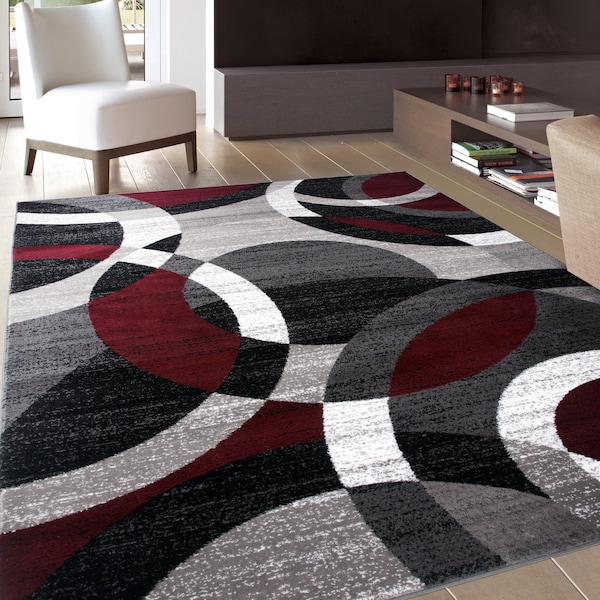 World Rug Gallery Contemporary Abstract Circles Soft Area Rug 3'3'' x 5' Red - 105RED3X5