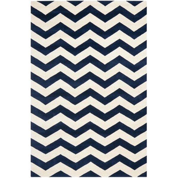 Safavieh Chatham Hand Tufted Runner Rug- Dark Blue - Ivory- 2 ft. 3 in. x 5 ft. - CHT715C-25