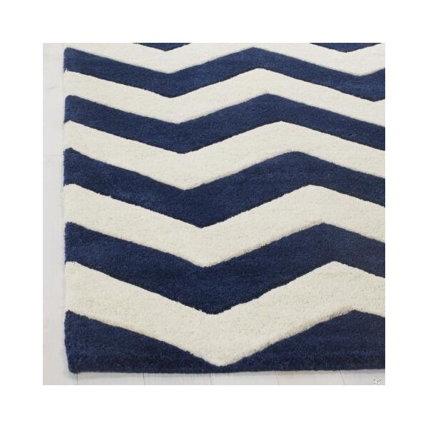 Safavieh Chatham Hand Tufted Runner Rug- Dark Blue - Ivory- 2 ft. 3 in. x 5 ft. - CHT715C-25
