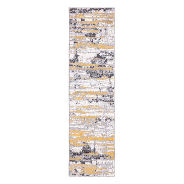 World Rug Gallery Vintage Modern Abstract Yellow/Gray/Ivory Runner Rug 2'x7' - 2057YELLOW2X7