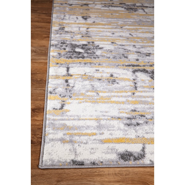 World Rug Gallery Vintage Modern Abstract Yellow/Gray/Ivory Runner Rug 2'x7' - 2057YELLOW2X7