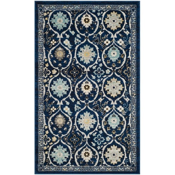 Safavieh 3 x 5 ft. Small Rectangle Evoke Power Loomed Rug; Royal & Ivory - EVK210A-3