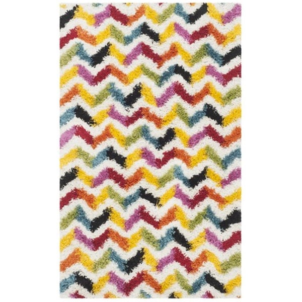 Safavieh Kids Shag Power Loomed Rectangle Rug- Ivory - Multi- 3 x 5 ft. - SGK565A-3