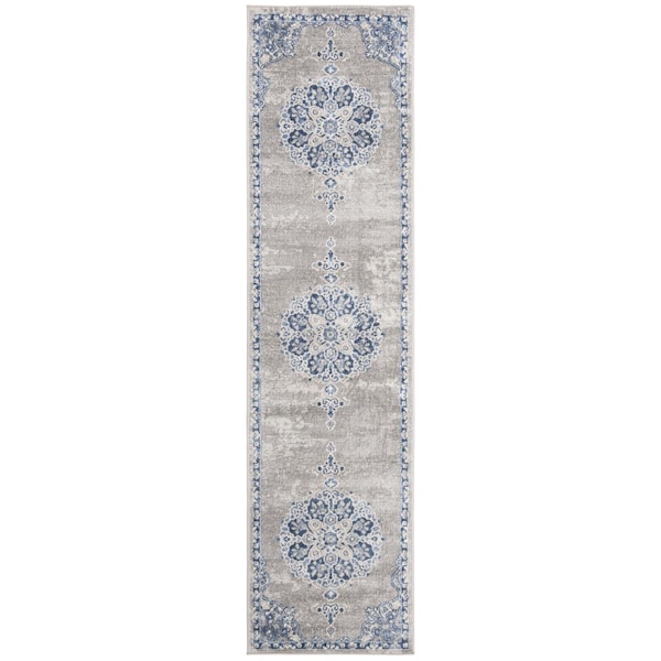 Safavieh 2 x 16 ft. Brentwood Power Loomed Runner Area Rug Light Grey & Blue - BNT867G-216