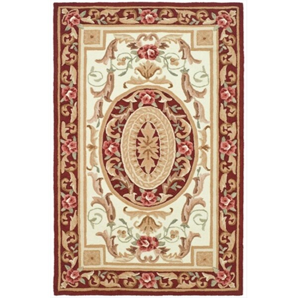 Safavieh 6 x 9 ft. Medium Rectangle- Transitional DuraRug Ivory And Burgundy Hand Hooked Rug - EZC472A-6