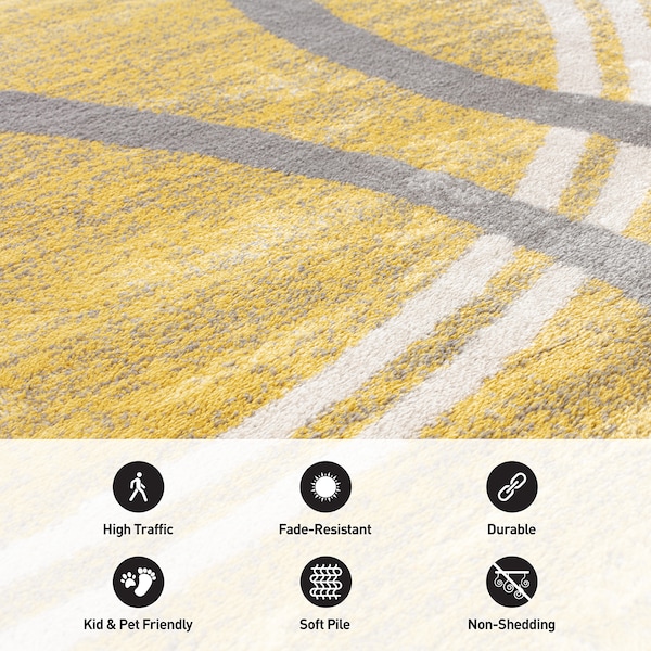 World Rug Gallery Modern Wavy Circles Design 10' x 14' Yellow - 377YELLOW10X14