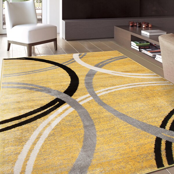 World Rug Gallery Modern Wavy Circles Design 10' x 14' Yellow - 377YELLOW10X14