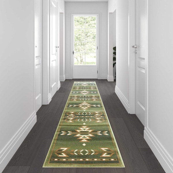 Flash Furniture Green 2 x 11 Southwestern Style Patterned Area Rug - OKR-RG1113-211-GN-GG