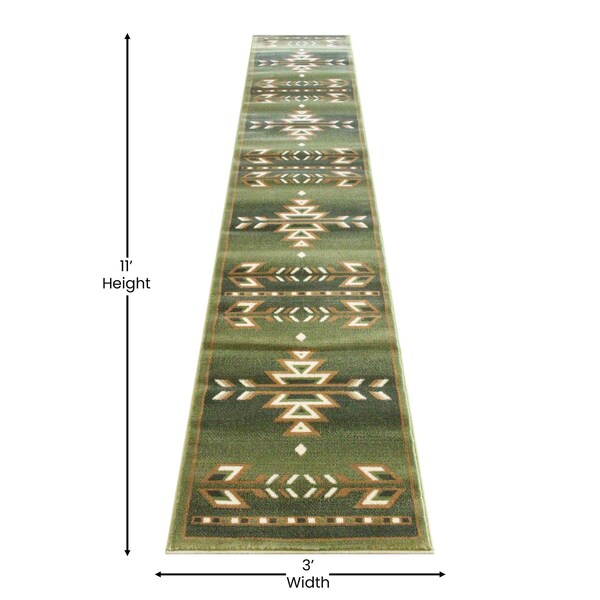 Flash Furniture Green 2 x 11 Southwestern Style Patterned Area Rug - OKR-RG1113-211-GN-GG
