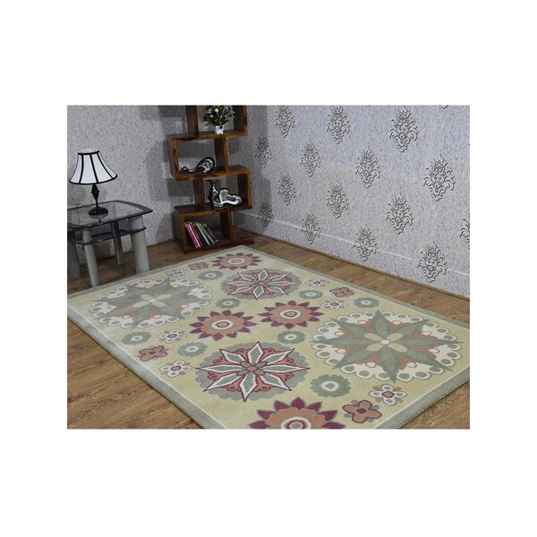 Jensendistributionservices 5 ft. x 7 ft. 6 in. Hand Tufted Wool Contemporary Rectangle Area Rug, Light Green - MI1552380
