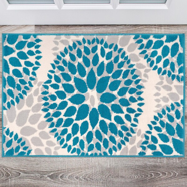 World Rug Gallery Modern Floral Circles Design 2' x 3' Blue Area Rug - 9099BLUE2X3