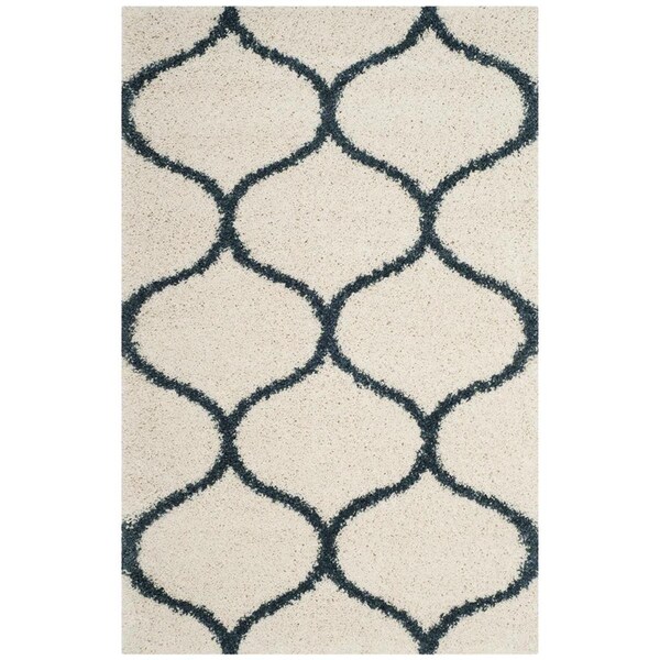 Flowers First 4 x 6 ft. Hudson Shag Power Loomed Rug, Ivory & Slate Blue - Small Rectangle - FL1909621