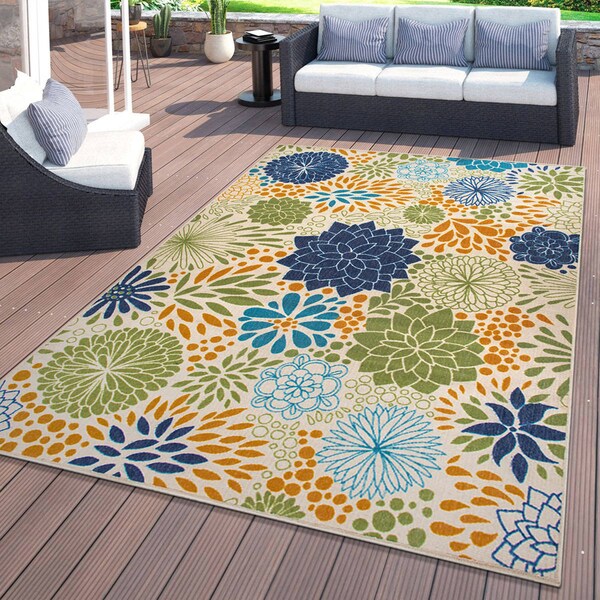 World Rug Gallery Modern Floral Circles Flatweave Indoor/Outdoor Area Rug 7'10''X10' Multi - 9015MULTI8X10